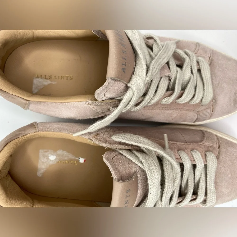 Allsaints Distressed Pink Look Pink Sheer Suede Sneakers Like New - Picture 2 of 8